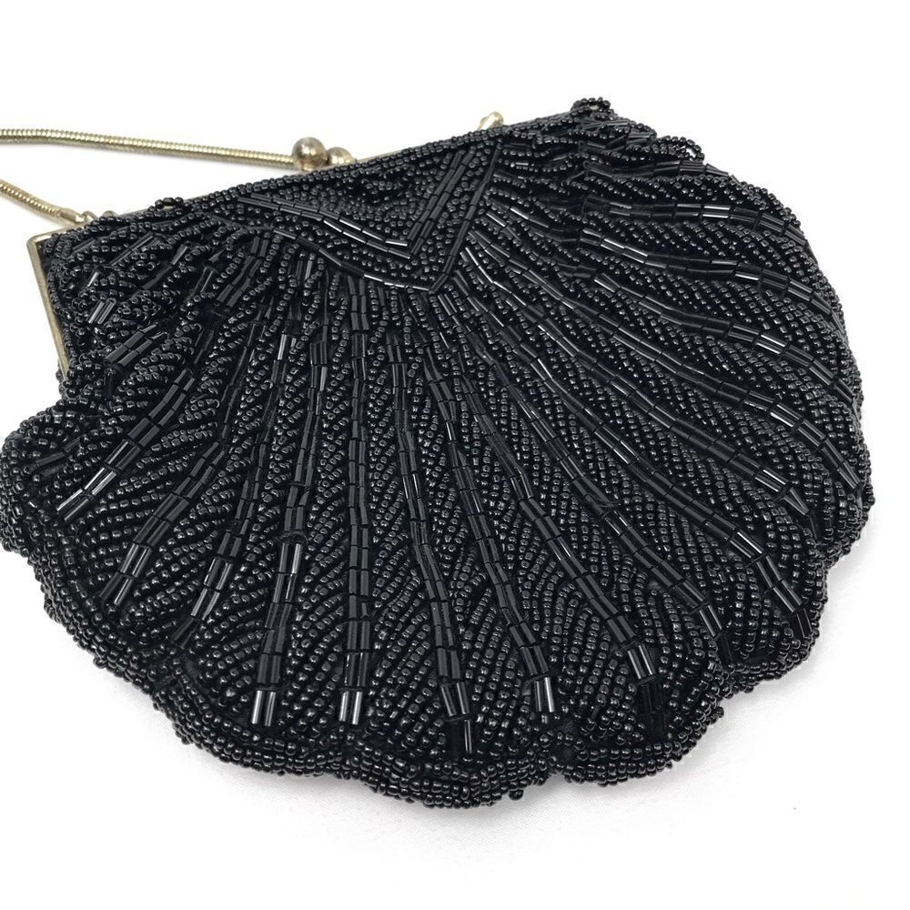 Black Beaded Retro Shell Shaped Mini Shoulder Bag - Picture 3 of 12